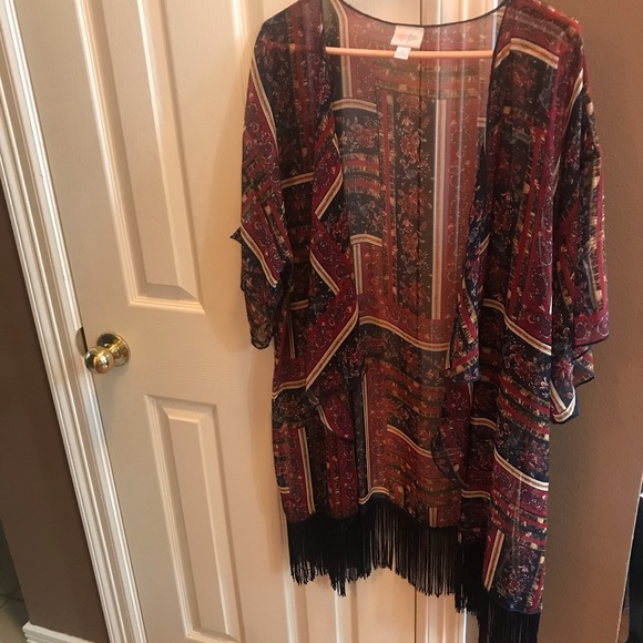 LuLaroe Monroe Fringed Kimono, Large, NWT - Picture 2 of 5
